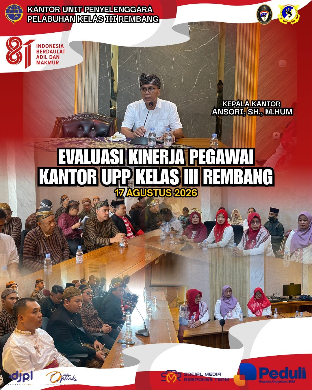 Kantor Unit Penyelenggara Pelabuhan Kelas III Rembang Melaksanakan Upacara Peringatan HUT RI Ke-81